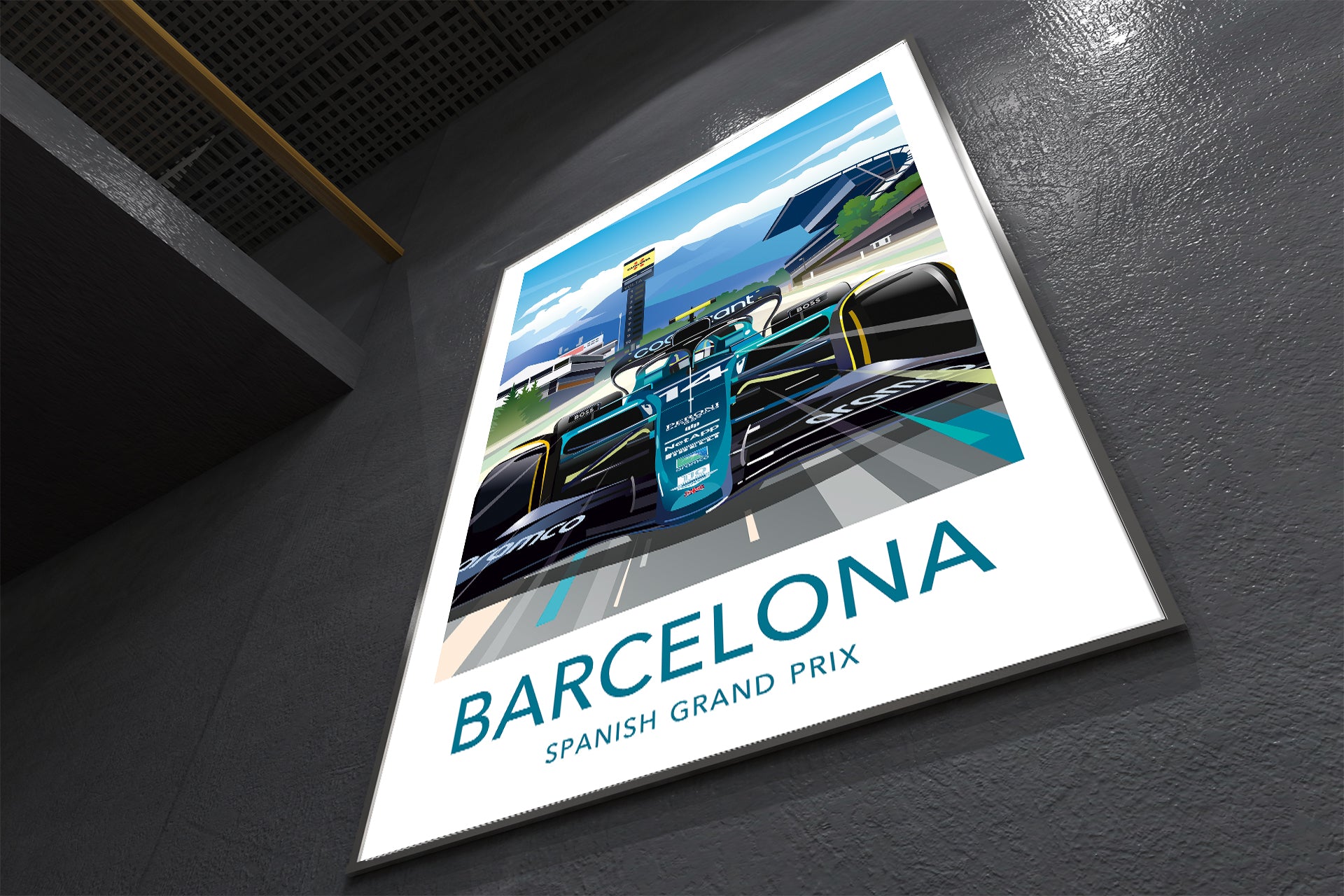 Barcelona F1 poster – Fernando Alonso Aston Martin at Spanish Grand Prix motorsport wall art