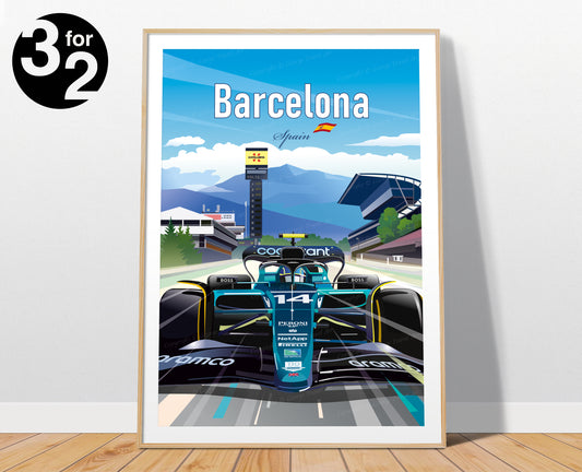 Barcelona F1 Poster / Fernando Alonso F1 Print / Aston Martin / F1 Gift