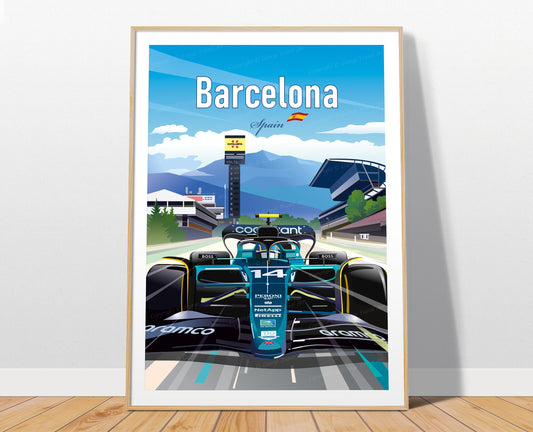 Barcelona Fernando Alonso F1 poster – Aston Martin wall art print