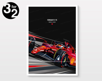 Ferrari F1-75 Poster / Charles Leclerc F1 Wall Art / Formula-1 Print
