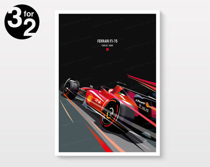 Ferrari F1-75 Poster / Carlos Sainz F1 Wall Art / Formula-1 Print
