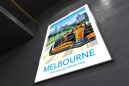 Formula 1 Melbourne poster featuring McLaren at Australian Grand Prix circuit
