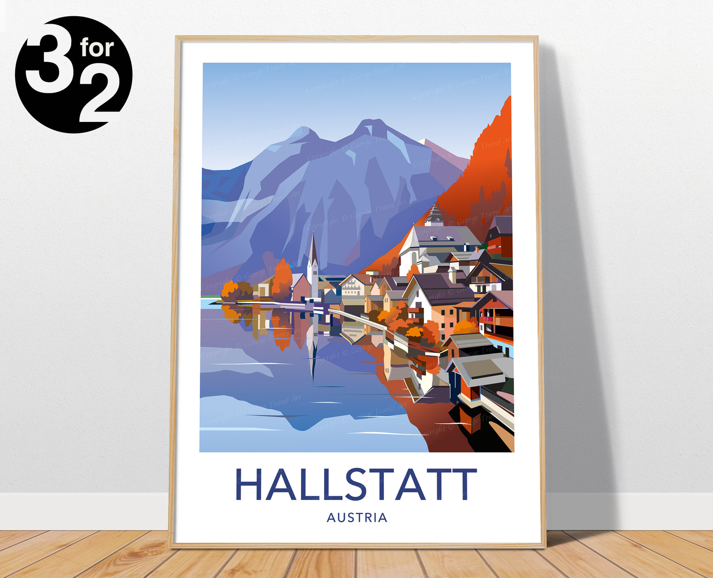 Hallstatt Autumn Poster / Austria Travel Print