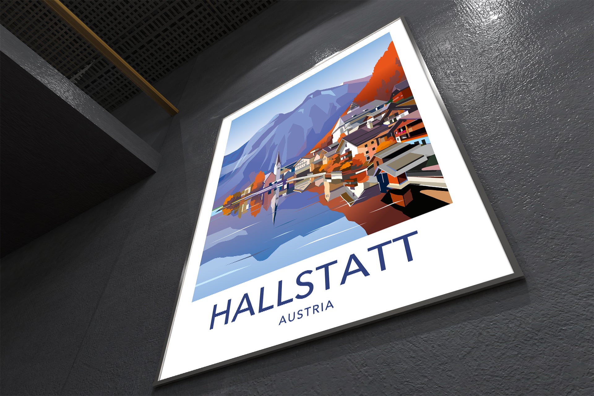 Hallstatt Austria autumn travel poster – lake wall art second angle