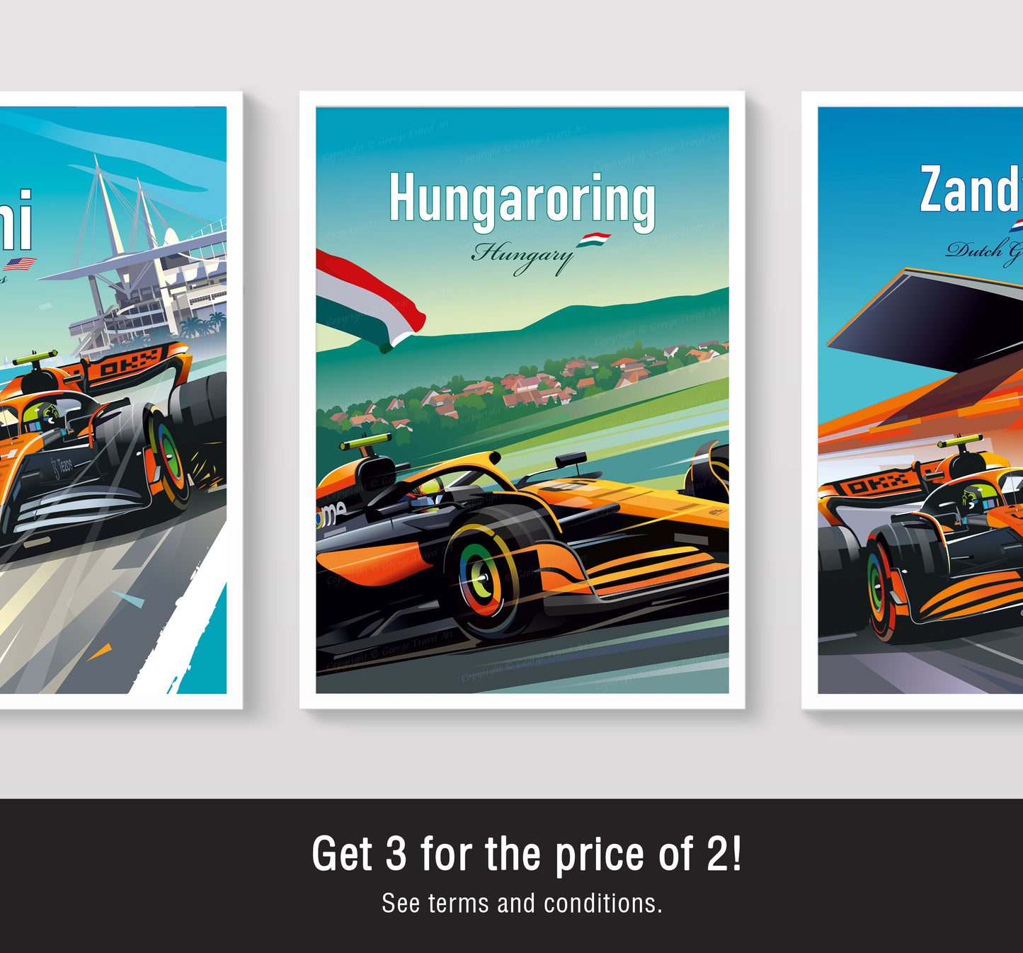 Hungaroring F1 print featuring Oscar Piastri McLaren racing car at Hungarian Grand Prix – vibrant motorsport wall art