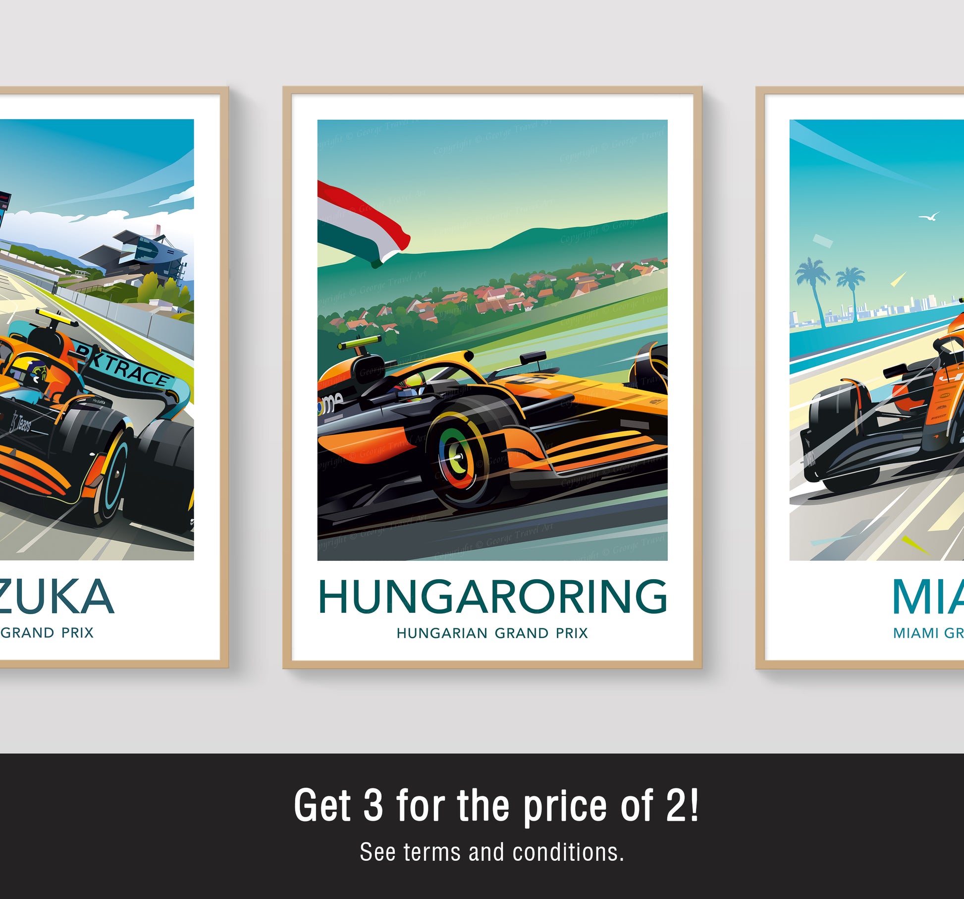 Hungaroring F1 print poster featuring Oscar Piastri McLaren racing car at Hungarian Grand Prix – dynamic motorsport wall art
