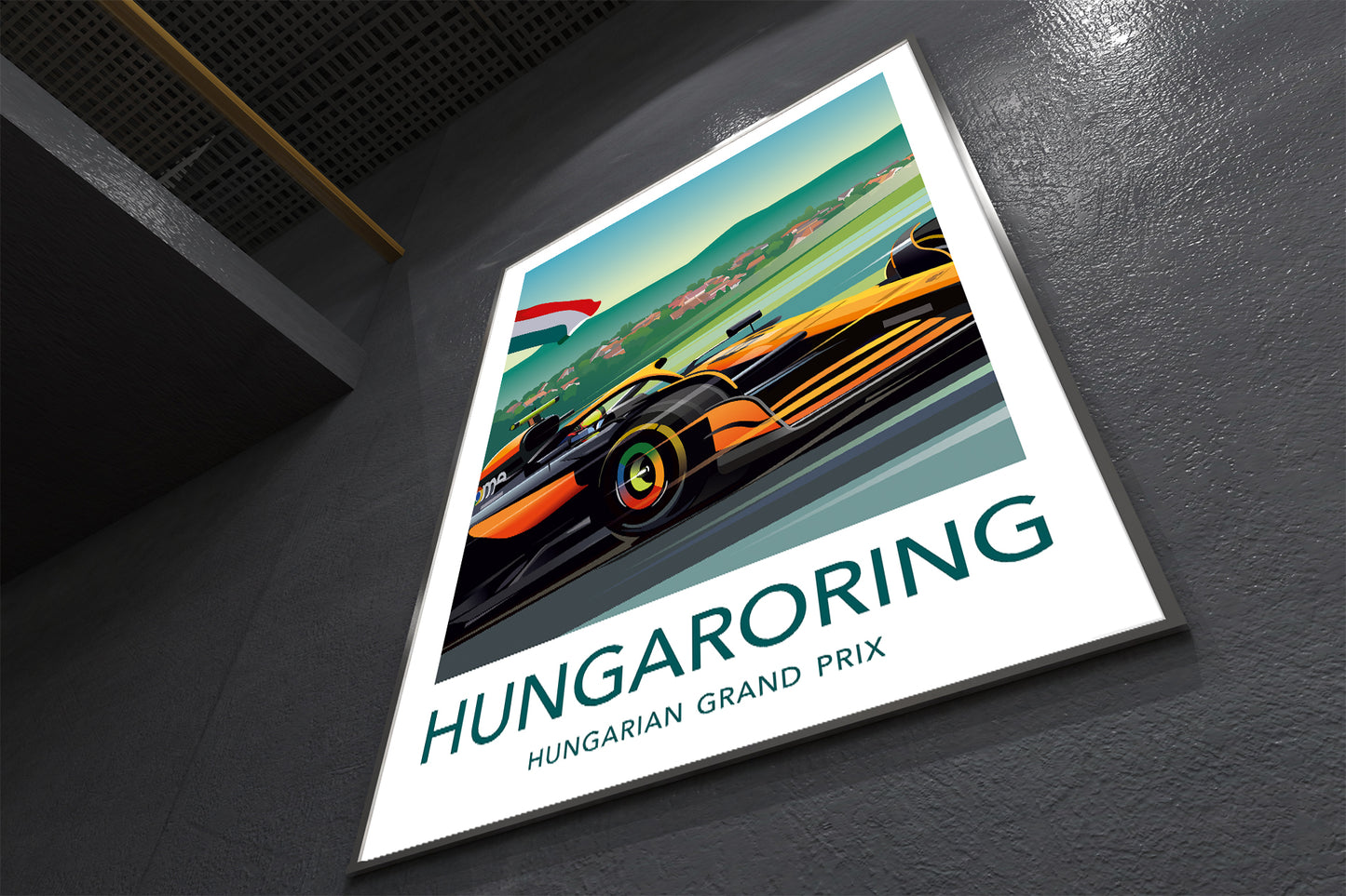 Hungaroring Piastri F1 print featuring McLaren racing car at Hungarian Grand Prix – vibrant motorsport wall art