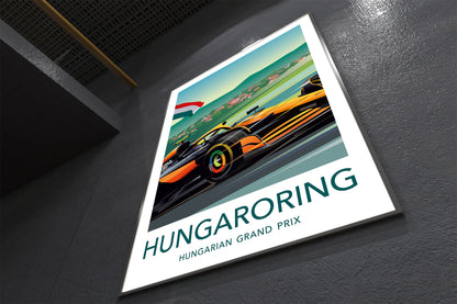 Hungaroring Piastri F1 print featuring McLaren racing car at Hungarian Grand Prix – vibrant motorsport wall art