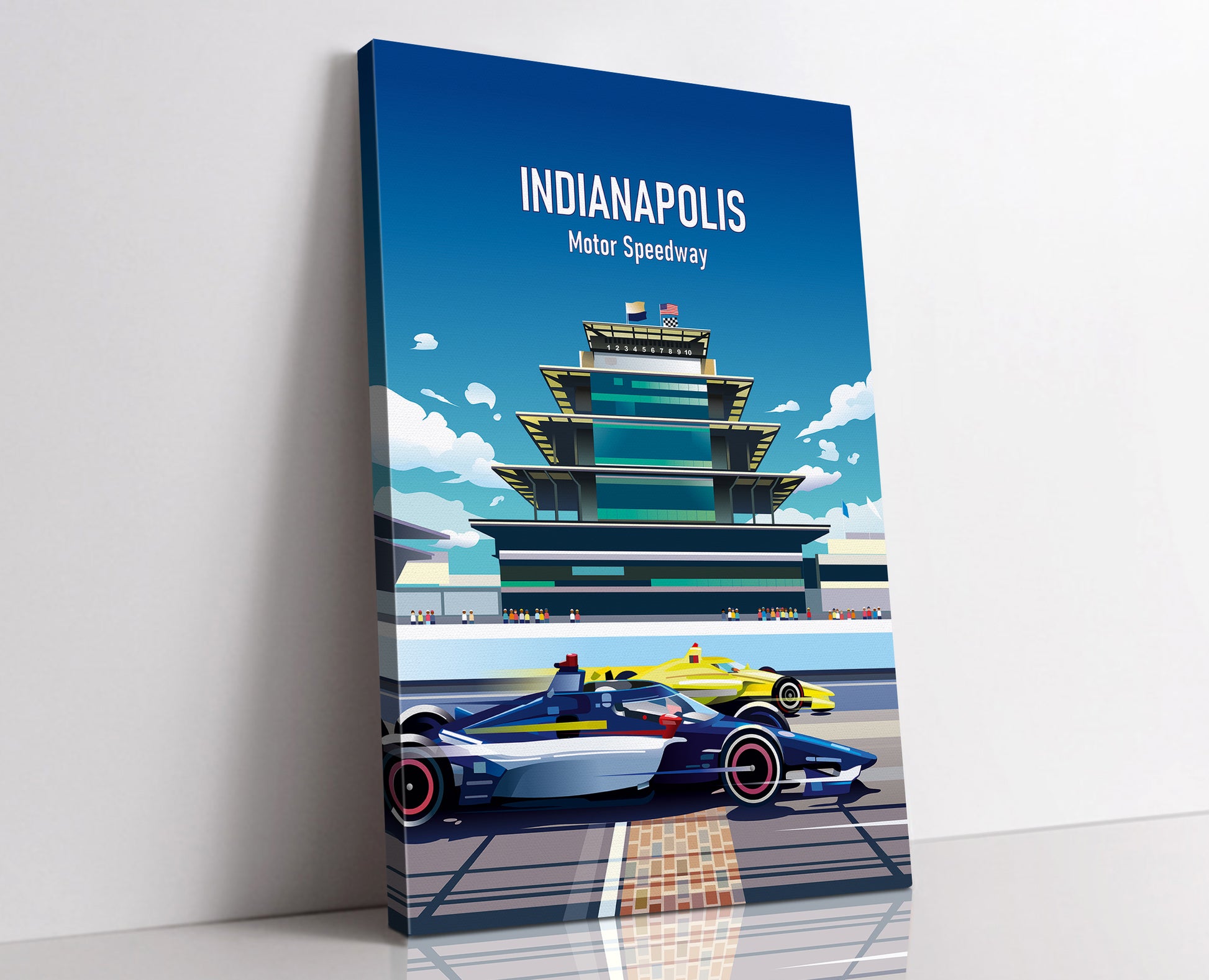 Indianapolis Speedway canvas – ready to hang Indy Racing wall art featuring the iconic Brickyard oval