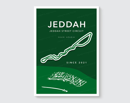 Jeddah Corniche F1 circuit track map poster print – Saudi Arabian Grand Prix wall art