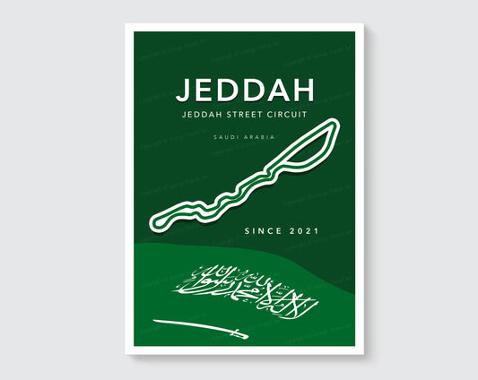 Jeddah Corniche F1 circuit track map poster print – Saudi Arabian Grand Prix wall art