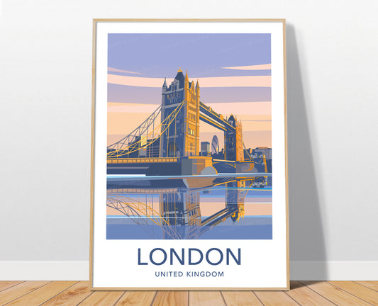 London travel poster print – Tower Bridge sunrise wall art