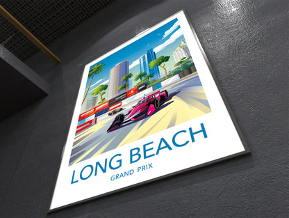 Long Beach Grand Prix poster print – IndyCar motorsport wall art featuring the Long Beach street circuit