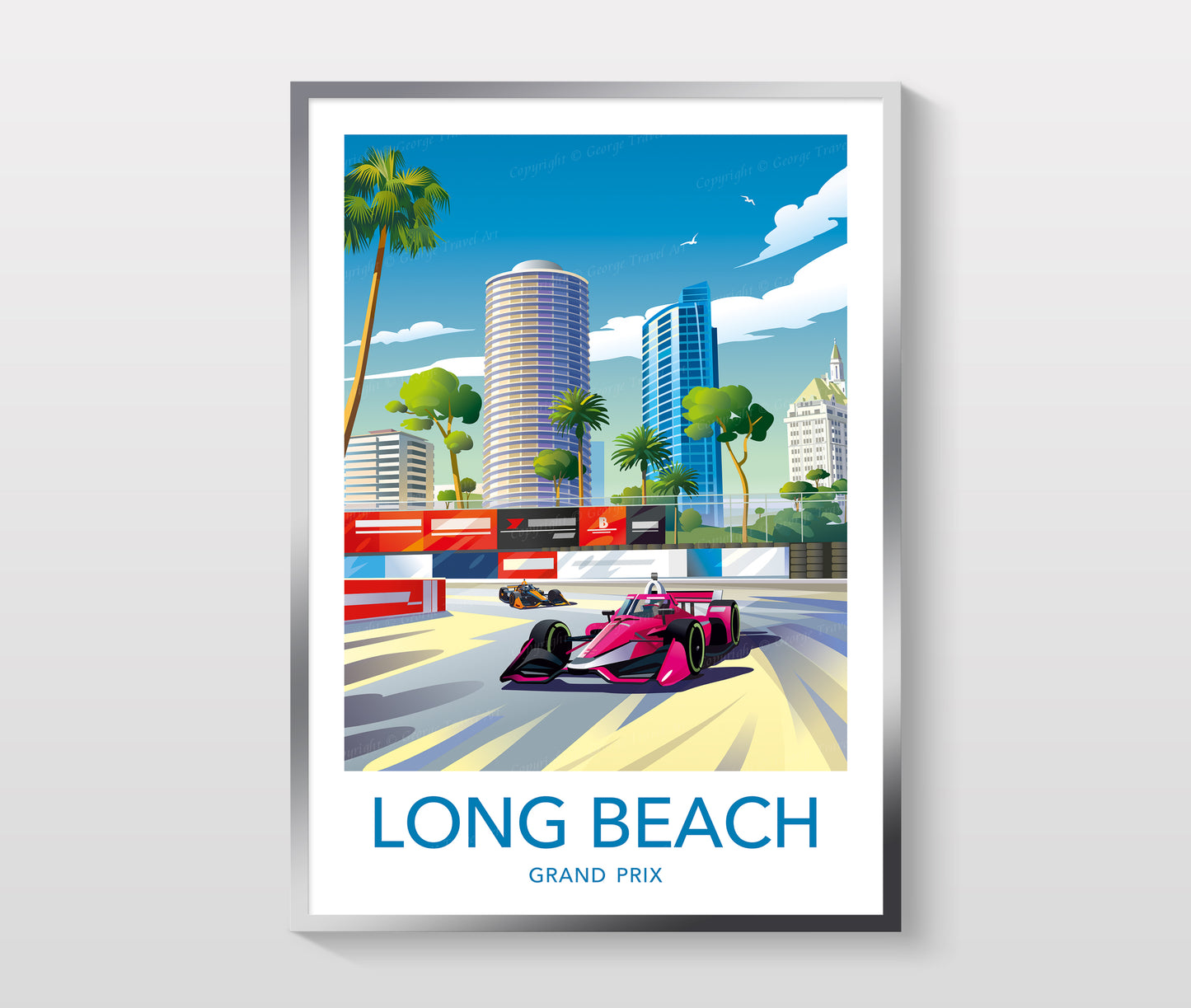 Long Beach Grand Prix poster with white border – IndyCar USA racing wall art