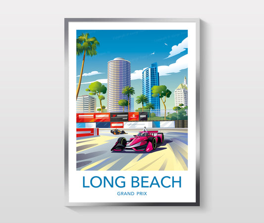 Long Beach Grand Prix poster with white border – IndyCar USA racing wall art