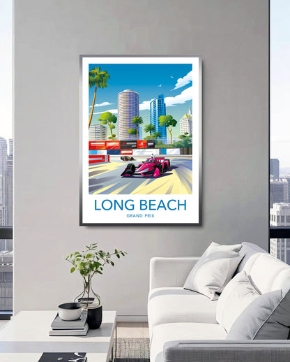 Long Beach Grand Prix poster print – IndyCar street circuit wall art with white border