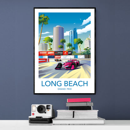 Long Beach Grand Prix print poster – IndyCar wall art with white border variant