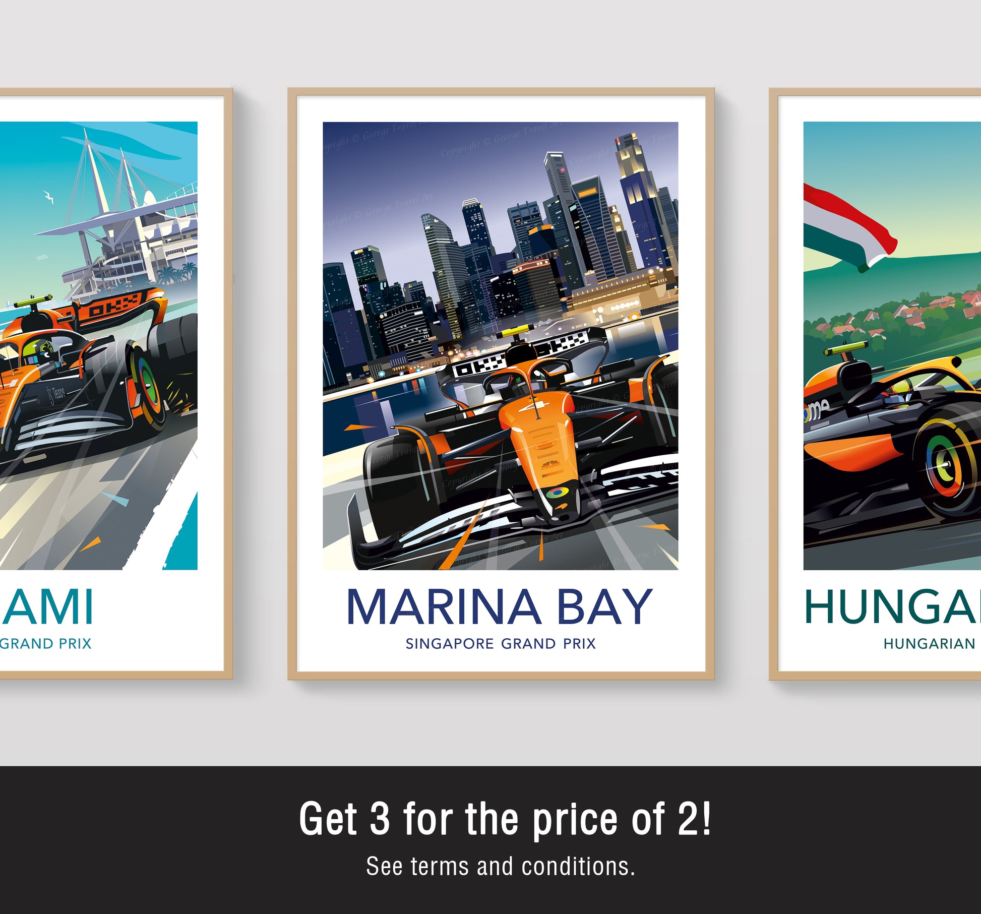 Marina Bay Singapore Lando Norris F1 print featuring McLaren car at night street circuit motorsport art poster