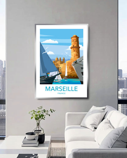 Marseille France travel poster – French Riviera wall art detail