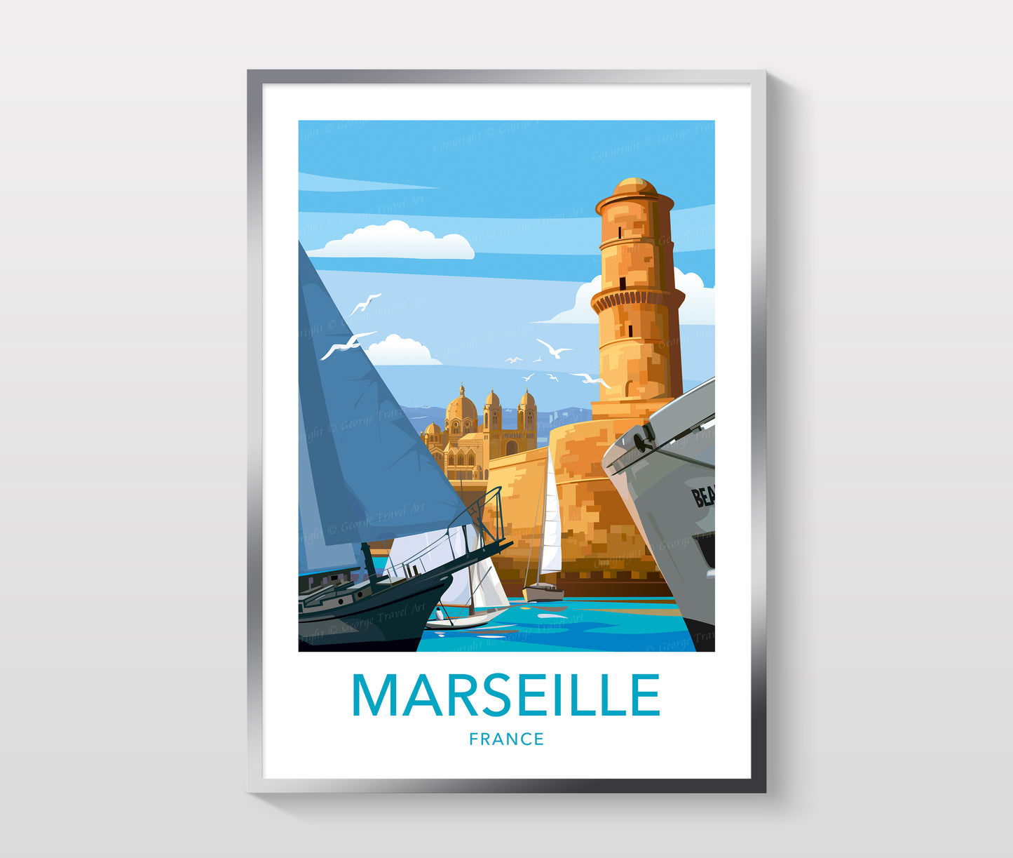 Marseille France travel poster print – wall art vertical format