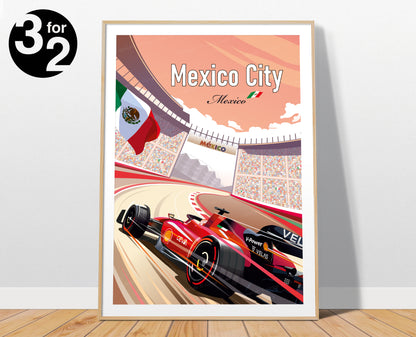 Mexico City F1 Poster / Ferrari Formula1 / Mexican Grand Prix Print