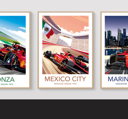 Mexico City F1 poster – Ferrari Leclerc wall art second angle