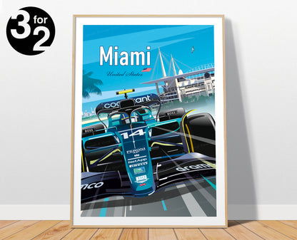 Miami F1 2023 Poster / Aston Martin F1 Art Print