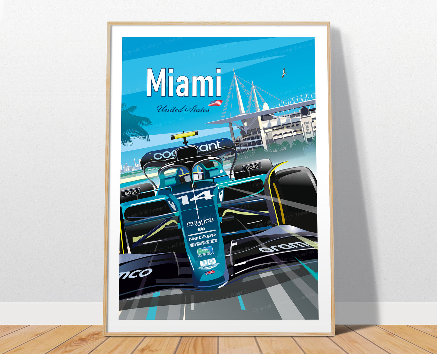Miami F1 poster print – Aston Martin Alonso Miami Grand Prix wall art
