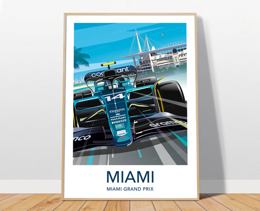 Miami F1 poster print – Aston Martin Alonso wall art