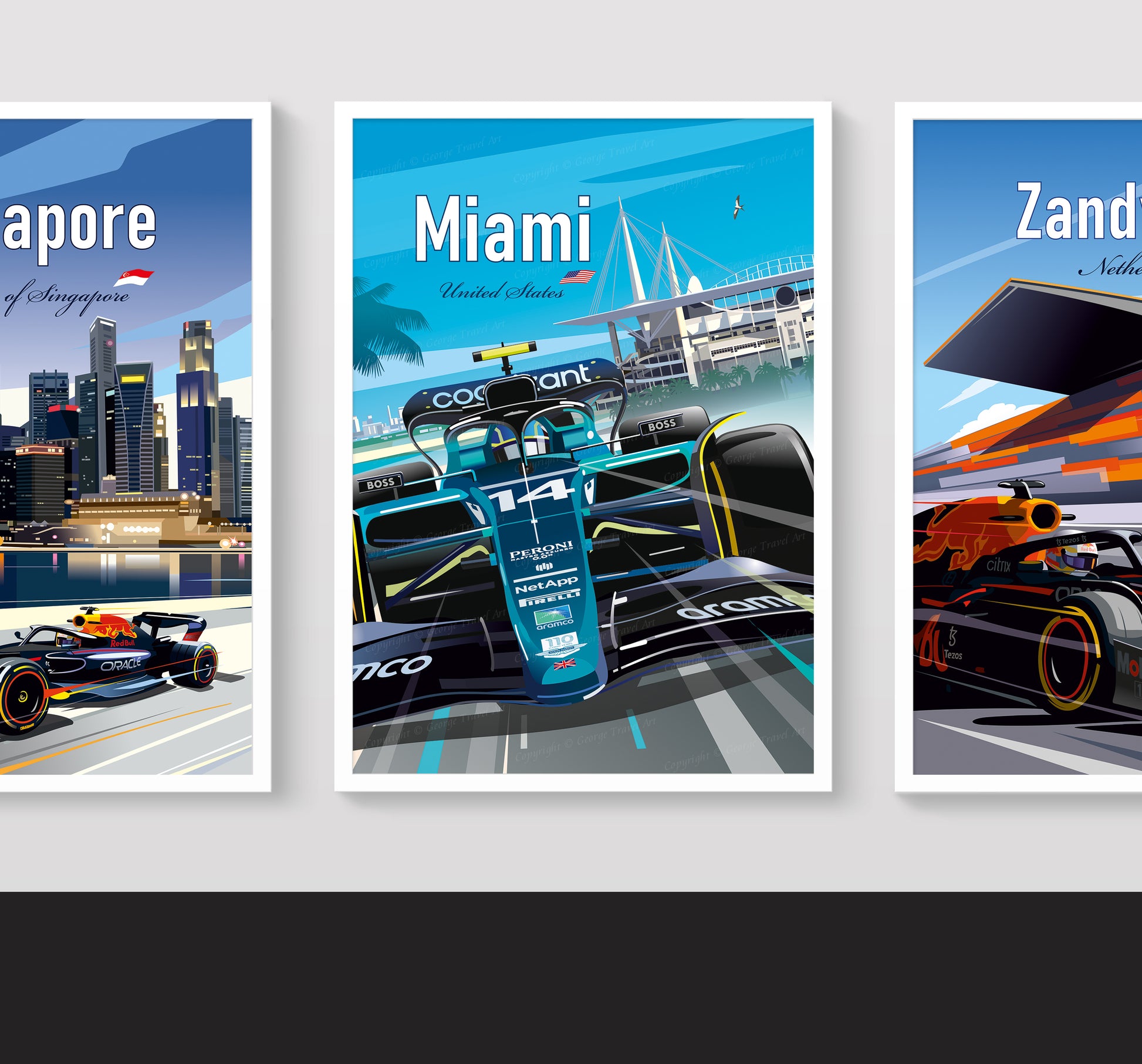 Miami F1 poster – Aston Martin Alonso wall art second angle