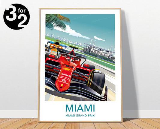 Miami F1 Poster / Ferrari F1 / Miami Grand Prix / F1 Wall Art / F1 Gift