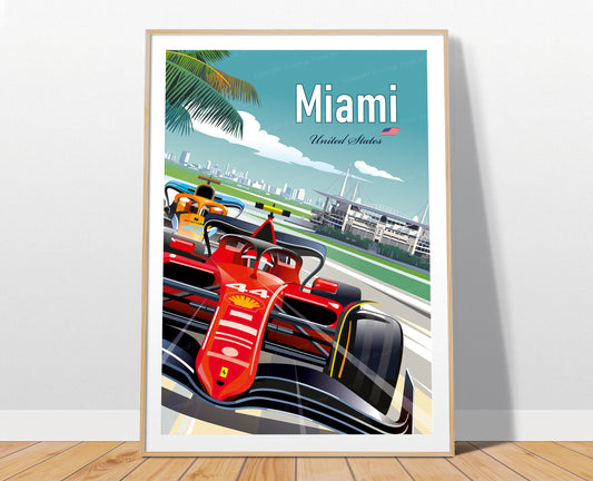 Miami F1 poster print – Ferrari Miami Grand Prix wall art