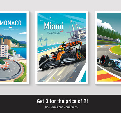 Miami Lando Norris F1 poster featuring McLaren racing car at Miami Grand Prix – vibrant motorsport wall art print