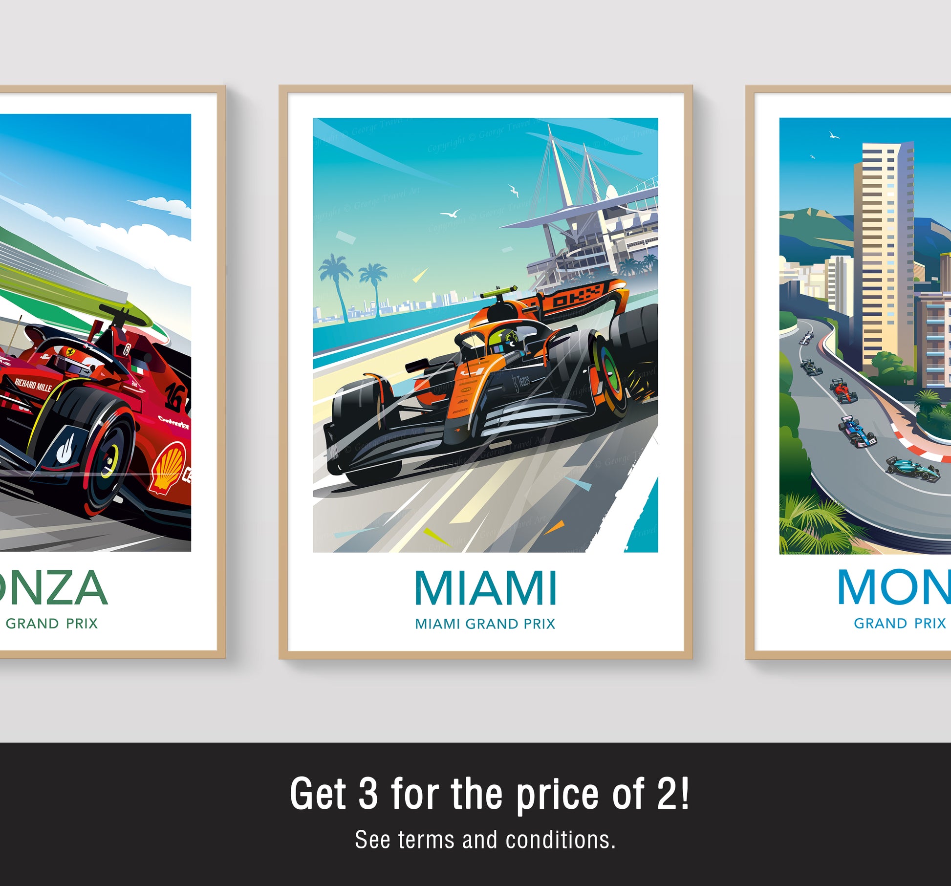 Miami Lando Norris F1 print poster featuring McLaren racing car at Miami Grand Prix – vibrant motorsport wall art