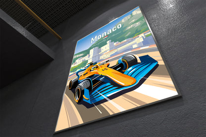 Monaco F1 poster featuring McLaren Formula 1 car at Monaco street circuit – wall art print