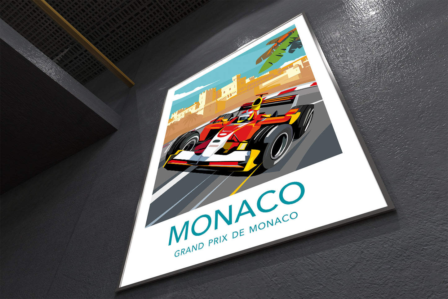 Monaco travel poster Formula 1 featuring vintage Schumacher at Monaco Grand Prix