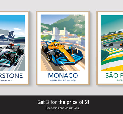 Monaco F1 print poster featuring McLaren Formula 1 car at Grand Prix circuit