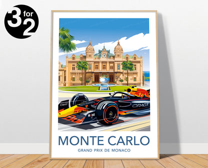 Monte Carlo GP F1 Poster / Monaco Formula1 Print / Red Bull F1 Print