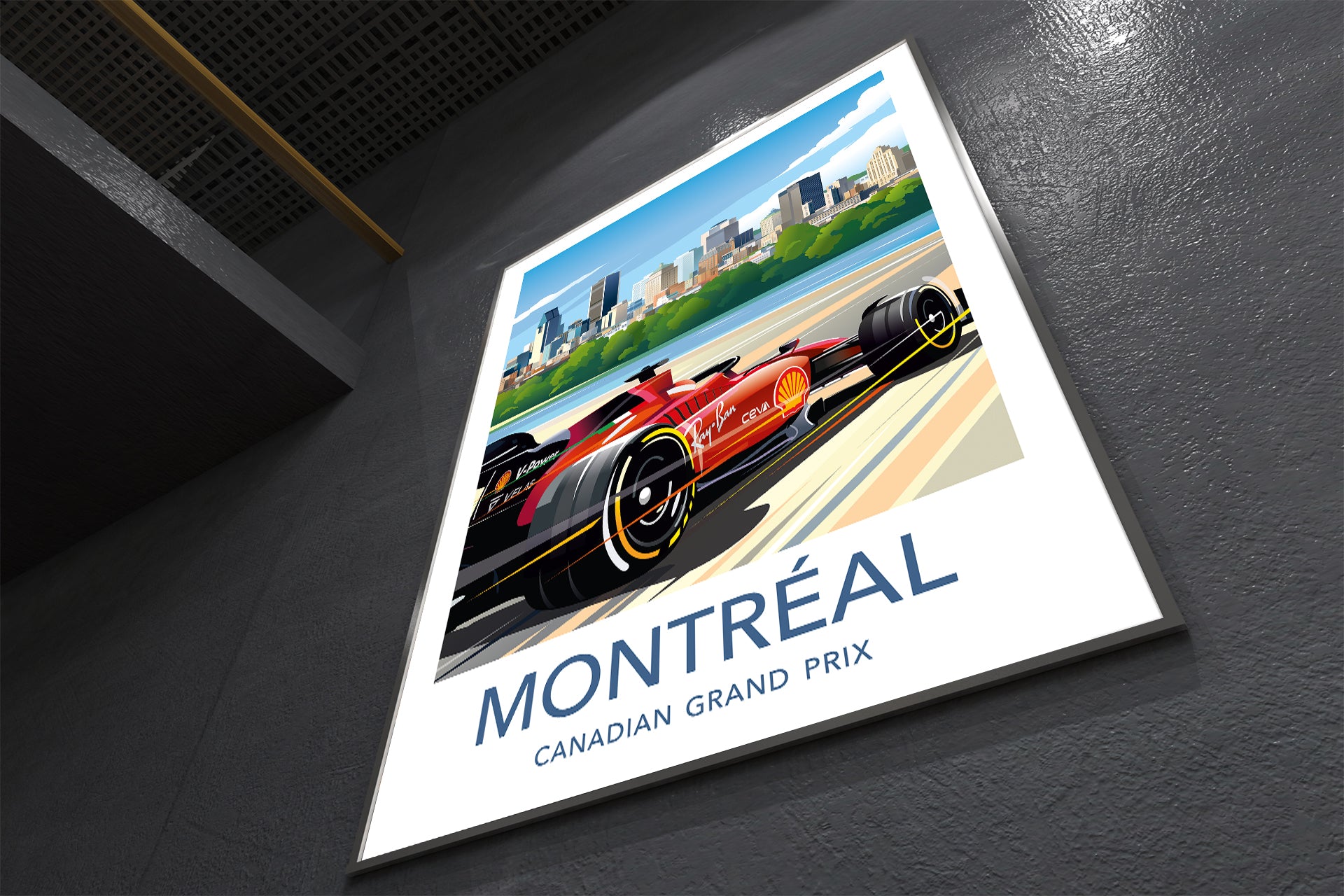 Montreal Formula 1 poster featuring Ferrari at Canadian Grand Prix – wall art print