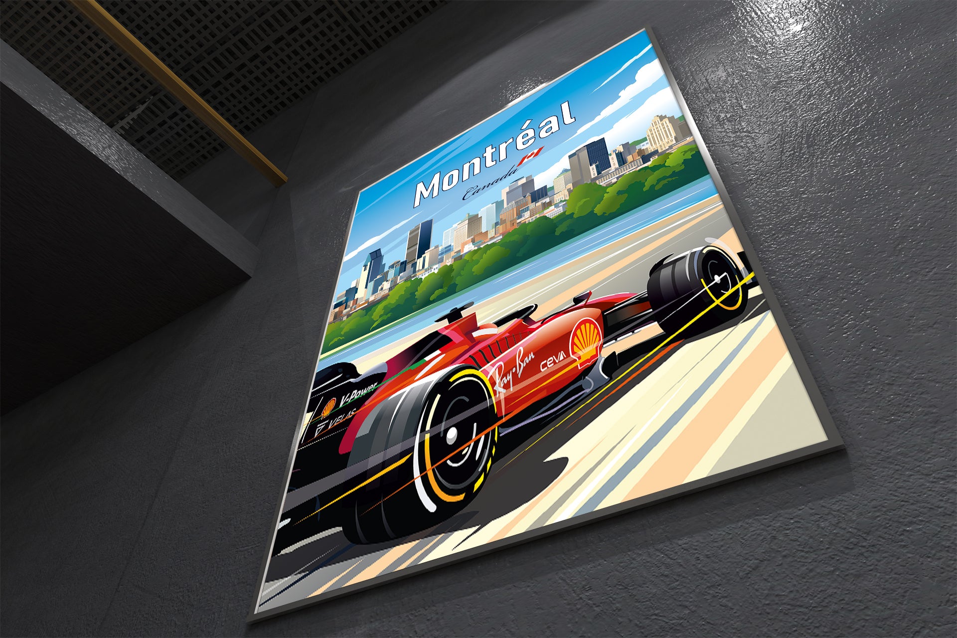 Montreal Formula 1 poster featuring Ferrari at Canadian Grand Prix circuit