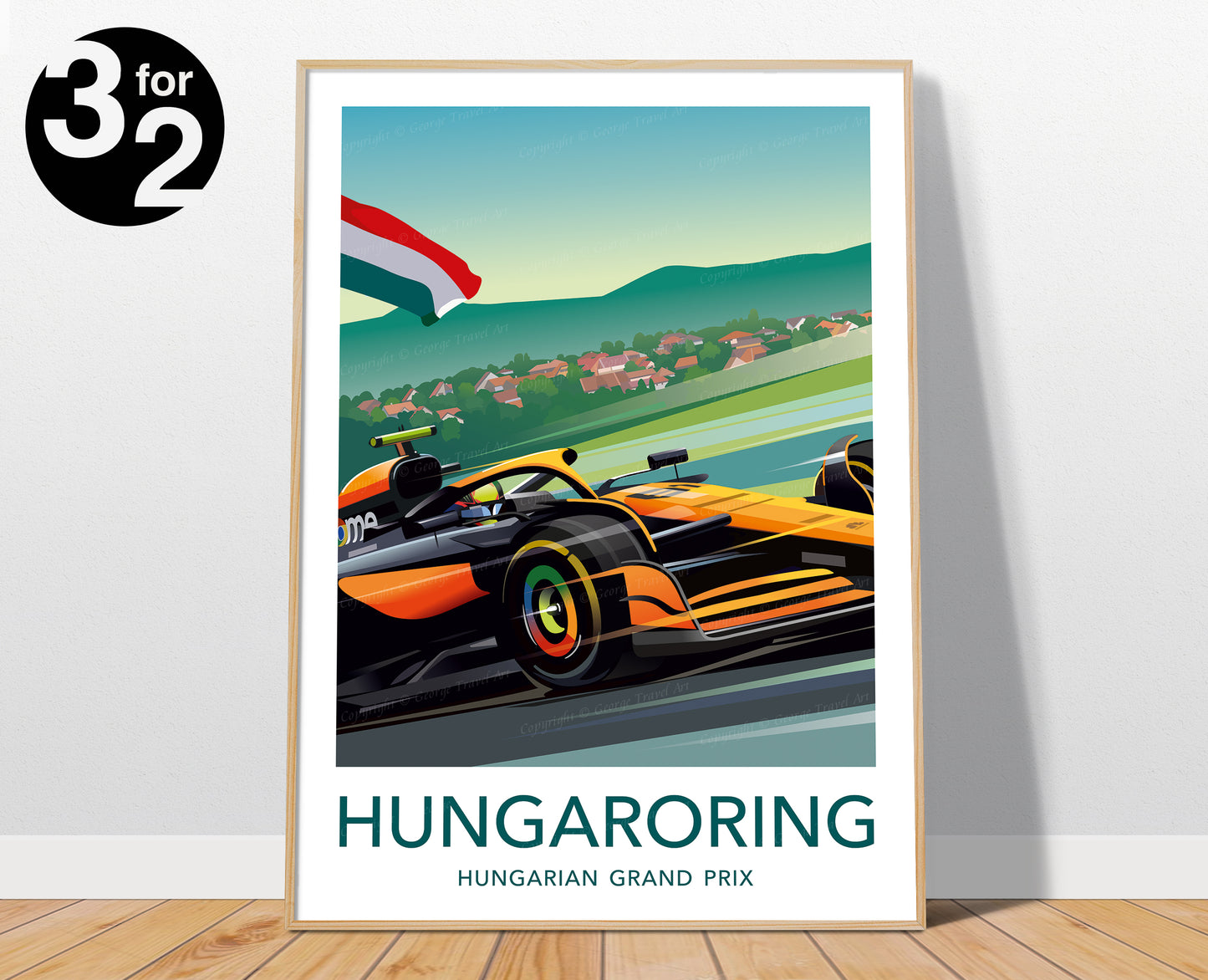 Oscar Piastri Hungaroring F1 poster print featuring McLaren car at Hungarian Grand Prix – vibrant motorsport wall art
