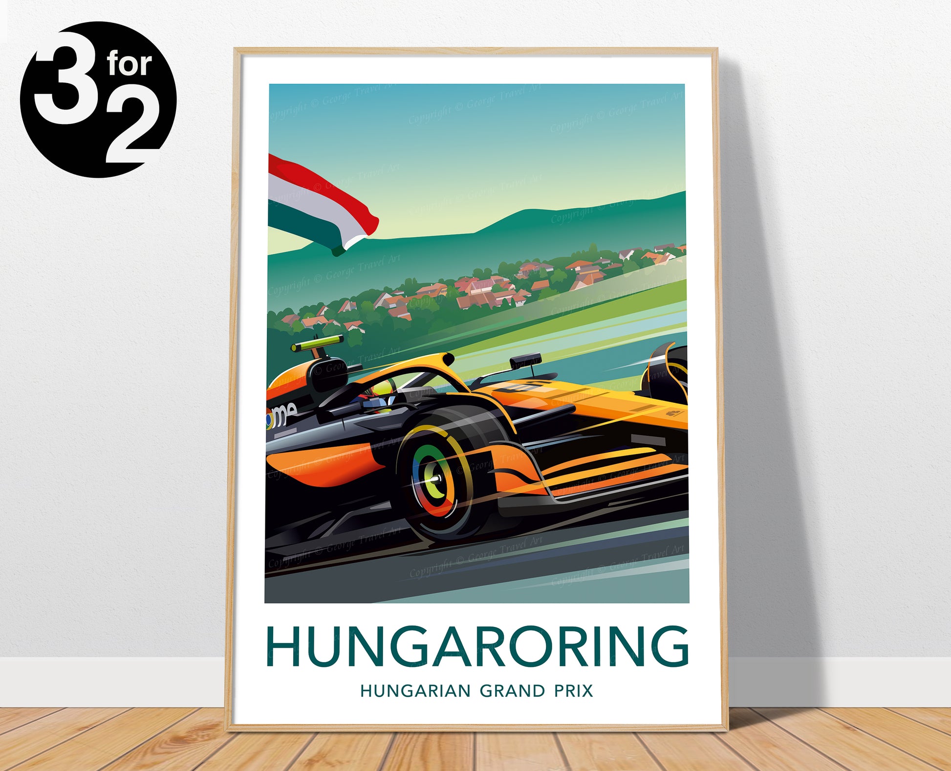 Oscar Piastri Hungaroring F1 poster print featuring McLaren car at Hungarian Grand Prix – vibrant motorsport wall art