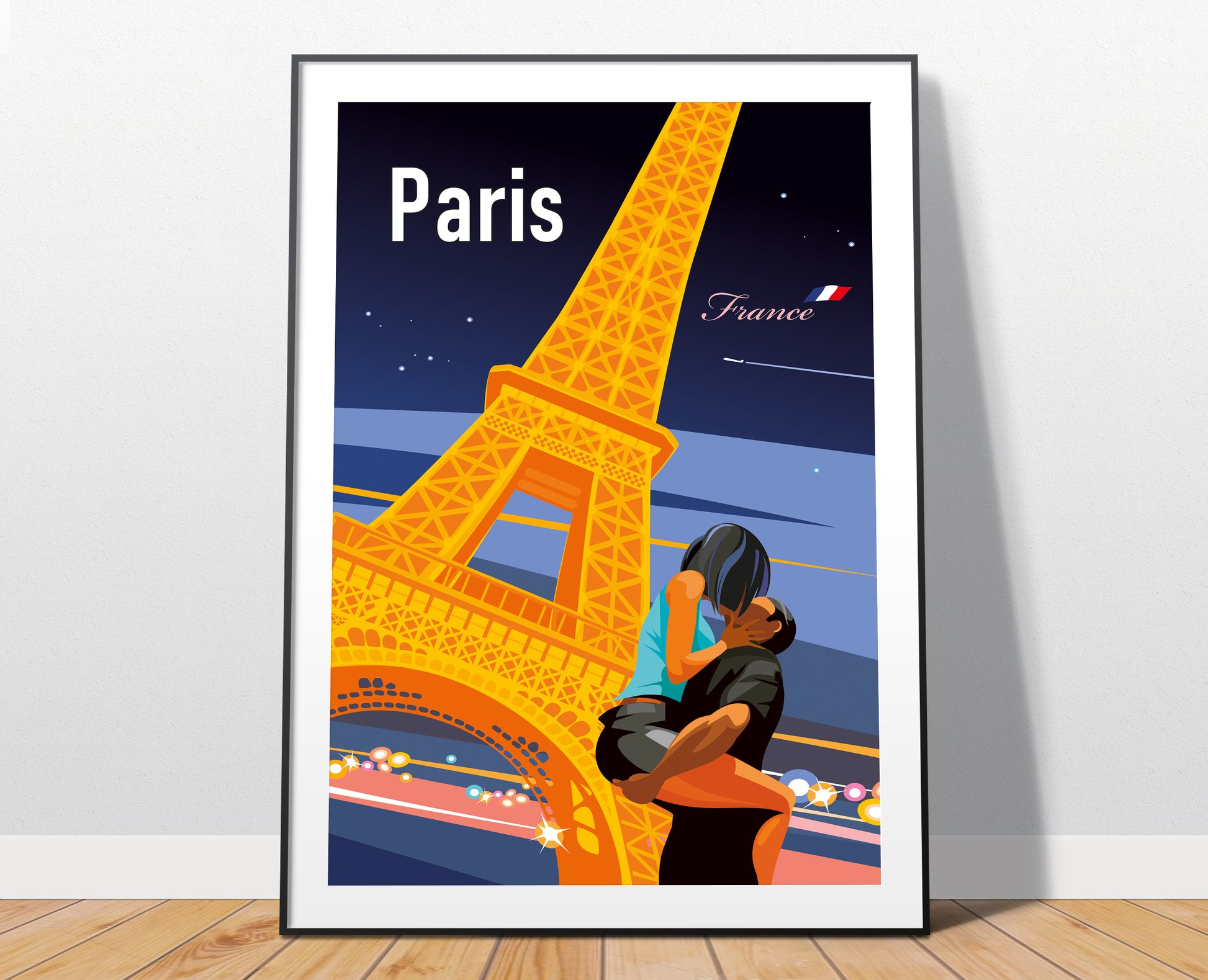 Paris romantic travel poster print – France love wall art