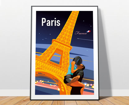 Paris romantic travel poster print – France love wall art
