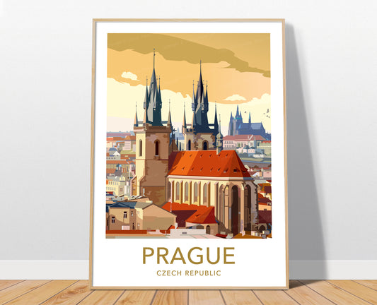Prague travel poster print – Czech Republic Cathedral wall art