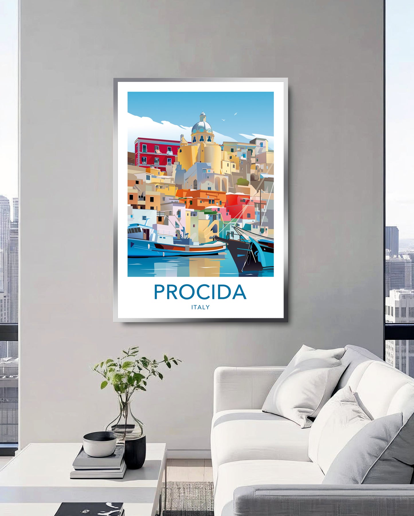 Procida Italy travel poster – Corricella wall art detail