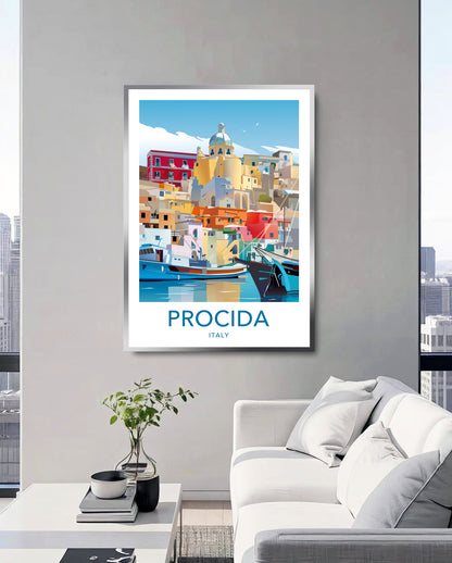 Procida Italy travel poster – Corricella wall art detail