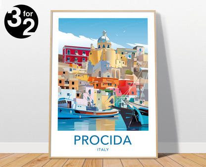 Procida Travel Poster / Naples Itay Travel Print / Port of Corricella