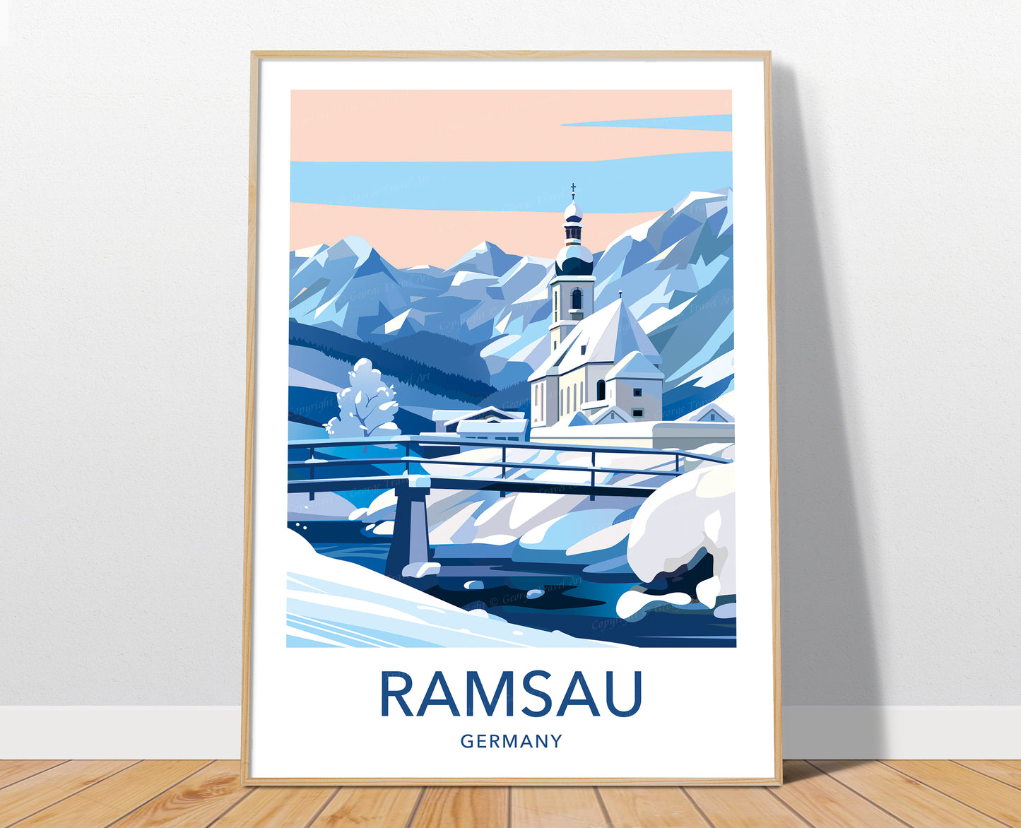 Ramsau travel poster print – German Alps winter wall art