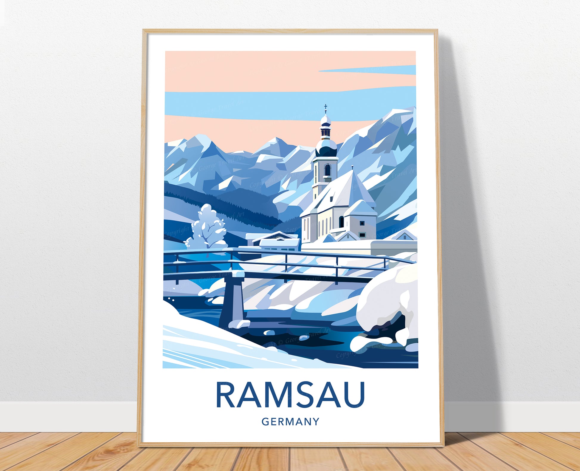 Ramsau travel poster print – German Alps winter wall art